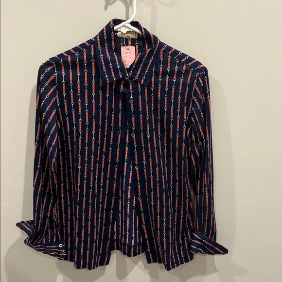 💋Celine Navy and Red Patterned Top 187 - Picture 2 of 2